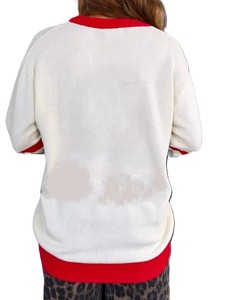 Cárdigan de punto con botones y cuello en V para mujer, suéter informal de manga larga con bloques de color rojo y blanco - Product Image 3