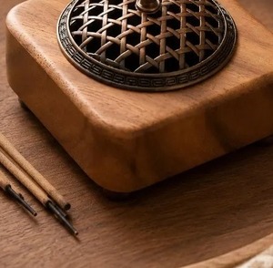 Square Wood Incense Burner Wooden Incense Holder <b>Box</b> Carved Burner Meditation Decor Home Accent By Whimsy Art Craft - Product Image 5