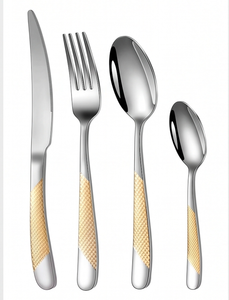 Ensemble de couverts modernes en acier inoxydable avec manches dorées, couteau, fourchette, cuillère, cuillère à café pour dîner, mariage, cadeau - Product Image 1