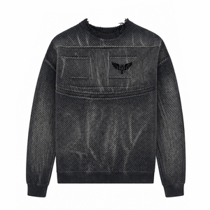 Sudadera Vintage Lavada de Cuello Redondo para Hombre, Estilo Urbano, Pullover Desgastado, Casual, Oversize, de Algodón y Forro Polar - Product Image 3