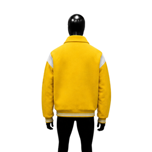 NEW QUALITY YELLOW AND <b>WHITE</b> VARSITY <b>JACKET</b> FOR <b>MEN</b> CLASSIC BOMBER BASEBALL STYLE PREMIUM ZIP FRONT CASUAL STREETWEAR OUTERWEAR - Product Image 2