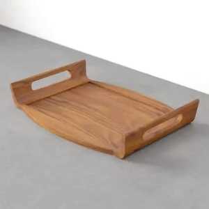 Plateau de service ovale de luxe en bois avec poignées en laiton, finition teinte foncée, pour table basse décorative ou rangement de vanité - Product Image 3