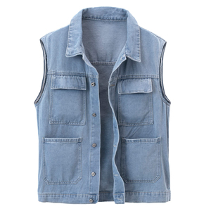 High Quality Mens <b>Denim</b> Vest <b>Sleeveless</b> Jean <b>Jacket</b> Classic Style Customize Color Cotton Fabric Casual Waistcoat Fashion Apparel - Product Image 1