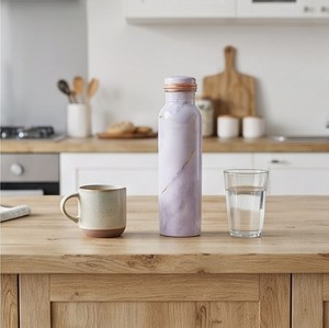 Purple Marble Pattern Water <b>Bottle</b> With Copper Screw-On Cap For Office Home <b>Travel</b> Yoga And Multipurpose Use - Product Image 5