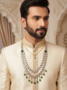 Designer Kundan Polki Groom Mala <b>Necklace</b> for Men Traditional Wedding Sherwani <b>Necklace</b> Ethnic Baraat Jewelry Statement Mala - Product Image 3