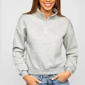 Sweat-shirt gris chiné à col montant et fermeture éclair sur le devant, coupe oversize, en molleton, style streetwear décontracté - Product Image 2