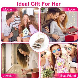 Organizzatore di Gioielli a 3 Livelli con 2 Cassetti, Porta Gioielli in PU, Specchio LED Dimmerabile con 3 Colori di Luce, Scatola Porta Gioielli a 3 Strati - Product Image 6