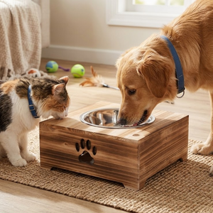 Bols à nourriture pour chien en bois naturel, bol individuel pour chien, bol à eau en acier inoxydable pour chiens, cadre en bois du Vietnam - Product Image 3