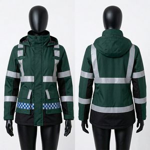 Womens Security <b>Jacket</b> 330 GSM Twill Polyester Cotton Maroon Black Panel Hooded <b>Reflective</b> Tape Woven Logo - Product Image 2