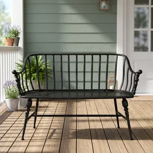 Banco de Jardín Vintage de Metal Negro con Respaldo Curvo y Reposabrazos, Mueble Decorativo para Interiores y Exteriores - Product Image 2