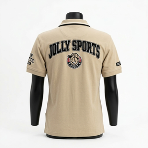 เสื้อโปโลผู้หญิง ผ้าคอตตอนปิเก้ 220 GSM ระบายอากาศได้ดี สีเบจ คอเสื้อตัดสี แขนเสื้อปักลาย ปักโลโก้ได้ตามต้องการ เสื้อโปโลผู้หญิง - Product Image 5