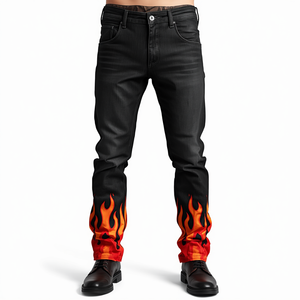 Pantalones Vaqueros de Mezclilla con Estampado de Llamas para Hombre, Moda Urbana, Algodón Premium - Product Image 4