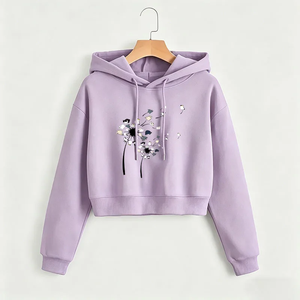Hoodie Fashion <b>Cat</b> Flower Print Autumn Winter Cropped Sweatshirt Crop <b>Top</b> Sweatshirts Gothic Casual Style Clothes - Product Image 1