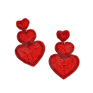 Red Heart Beaded Earrings Unisex Vintage Wedding Patriotic <b>Memorial</b> Day Orange White Blue Glass Beads - Product Image 1