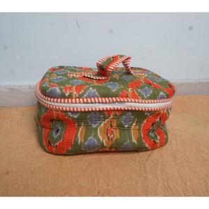 Handmade Reusable 3-Piece Large Multifunction Vanity <b>Case</b> Zipper Set Sustainable Indian White Diagonal Stripe Block Printed bag - Product Image 3