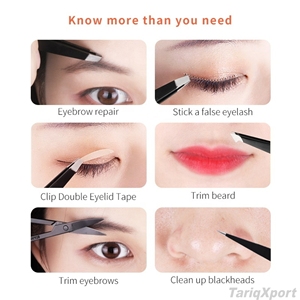 Ensemble de pinces à épiler pour cils et sourcils en acier inoxydable noir personnalisé, 3, 4 ou 5 pièces, avec ciseaux, outils de soin beauté - Product Image 4