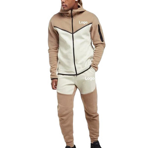 Conjunto de chándal de hombre marrón de peso pesado con bloques de color 2 en 1, de manga larga, con capucha, cordón ajustable, pantalones jogger informales con bolsillos laterales - Product Image 5