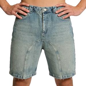 Shorts en jean bleu clair pour homme, style Perys, délavé premium, 100 % coton, respirant, séchage rapide, décontracté, streetwear d'été - Product Image 1