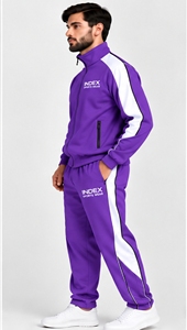INDEX Men's Purple <b>Tracksuit</b> Full Zip Sporty Style With <b>White</b> Stripes Regular Fit Autumn Wear Breathable Polyester - Product Image 3