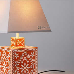 Modern <b>Orange</b> Bone Inlay Lamp with Fabric Shade | Luxury Living Room & Bedroom <b>Lighting</b> - Product Image 4