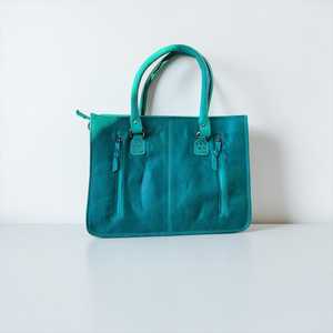 Teal <b>Genuine</b> <b>Leather</b> Bohemian Shoulder <b>Bag</b> With Animal Print Patch Zip Closure Two Handles Water Resistant Daily Use - Product Image 3