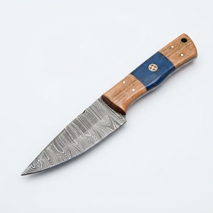 Couteau de chasse et de dépecage en acier Damas, directement de l'usine, avec manche en bois et résine, vente en gros, OEM, marque privée, fabricant, export - Product Image 1