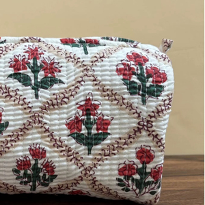 Bolsa de Maquillaje Acolchada de Algodón Estampada a Mano, Organizador de Cosméticos de Viaje, Juego de 3 Bolsas, Precio al por Mayor - Product Image 3