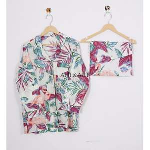 ชุดนอนอินเดียผ้าฝ้ายพิมพ์ลายบล็อก 100% ชุดเพื่อนเจ้าสาวผ้าฝ้ายพิมพ์ลายดอกไม้และเสื้อเชิ้ต ชุดนอนผ้าฝ้ายแท้ 100% ทำมือในอินเดีย - Product Image 2