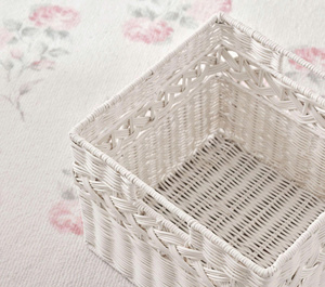 White Woven Rectangular <b>Storage</b> <b>Basket</b> for Home Organization and Decorative Display Multifunctional <b>Stacking</b> Design - Product Image 5