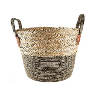 Panier de rangement tissé naturel avec poignées, panier de rangement fait main, vente en gros, écologique, fabriqué au Vietnam - Product Image 1