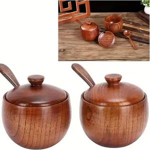 Handmade Natural Wooden Masala Jar with <b>Lid</b> Wholesale Premium Wooden Spice Jar for Kitchen Storage Manufacturer <b>by</b> Curio Craft - Product Image 5
