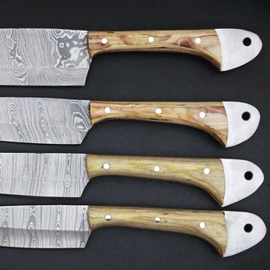 A&M ENTERPRISES 4 Piece Damascus Pattern Kitchen <b>Knife</b> <b>Set</b> Natural Wood Handles High-Polish Finish Eco-Friendly <b>Knives</b> - Product Image 4