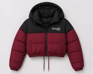 Women’s Maroon Black <b>Cropped</b> <b>Puffer</b> <b>Jacket</b> Custom Logo Hooded Winter Quilted Bomber <b>Jacket</b> OEM/ODM Wholesale Manufacturer - Product Image 3
