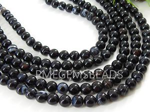 Esfera de Ágata de 15 Pulgadas y 8 mm con Rayas Negras, Calcedonia Natural, Piedra Suelta para Fabricación de Joyas, Pulsera de Cristal Azul, Collar - Product Image 2