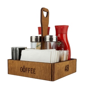 Handcrafted Wooden Coffee Station Organizer Eco-Friendly Restaurant <b>Tabletop</b> Caddy for Napkins Sugar & Sauce Bottles Holder - Product Image 1