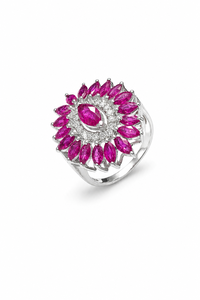 Bague sertie de rubis et de diamants en argent sterling 925 plaqué rhodium, luxe pour fiançailles et mariage - Product Image 2