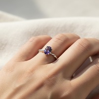 Bague artisanale en argent 925 avec améthyste naturelle, taille ovale, sertie à griffes, certifiée par un tiers, pour mariage ou anniversaire