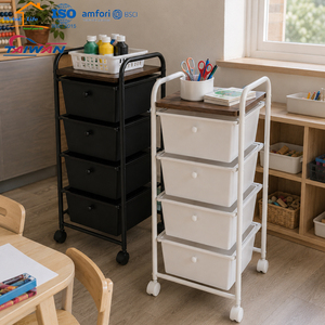 Chariot de rangement mobile à 4 tiroirs, chariot utilitaire avec cadre métallique, fabriqué à Taïwan - Product Image 1