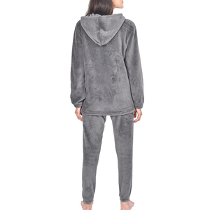 Conjunto Deportivo de Felpa Gris para Mujer, Pantalones Largos Holgados, Estilo Casual para Invierno, Color Sólido, Bolsillos Laterales, Elástico - Product Image 3