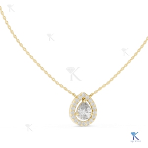 จี้เพชรทรงลูกแพร์แบบลอยตัวประดับด้วยเพชรแล็บโกรว์ สร้อยคอทองคำแท้ 14K 18K สำหรับผู้หญิง รูปทรงหยดน้ำ ผลิตโดยผู้ผลิตเครื่องประดับขายส่ง - Product Image 6