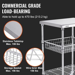 3-Tier Chrome <b>Wire</b> Shelving Utility Cart with Solid Stainless Steel Top Mobile Rolling Cart for Kitchen Office Warehouse - Product Image 3