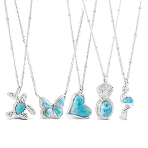 Collana con ciondolo larimar naturale in argento sterling Cus925 con gioielli larimar all'ingrosso