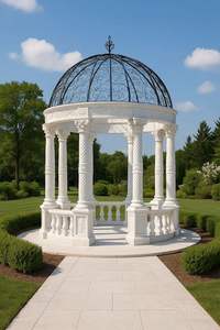 Gazebo en marbre blanc pour villa, jardin, lac et hôtel - Design rustique sculpté à la main, durable et écologique par Hayat Industries - Product Image 3