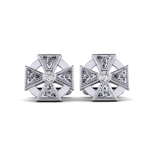 Boutons de manchette en argent et diamant pour homme, bijoux formels, serti clos, pierre ronde, motif Triquetra - Product Image 3