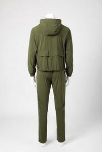 Mens Olive Green Hooded Windbreaker Tracksuit Lightweight <b>Zip</b> <b>Up</b> <b>Jacket</b> and Jogger Set Waterproof Outdoor Sportswear Two Piece - Product Image 2
