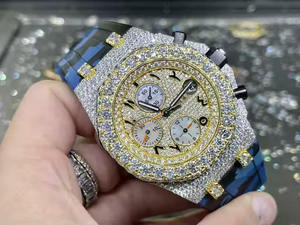 Montre pour homme en acier inoxydable avec mouvement ETA de luxe, bracelet de 20 mm, verre, diamant moissanite naturel VVS, quartz, 10 bars d'étanchéité - Product Image 4
