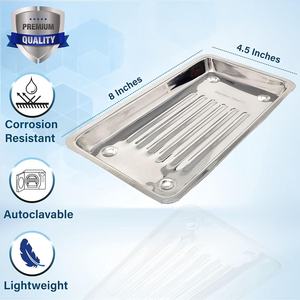Plateau de rangement pour instruments dentaires chirurgicaux en acier inoxydable avec bords sans soudure et hauteur modérée - Product Image 2