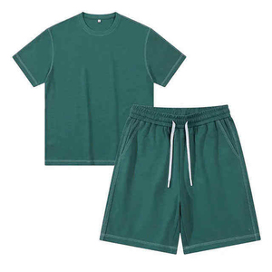 Conjunto de 2 Piezas de Camiseta y Pantalones Cortos para Hombre, Estilo Vintage, Lavado Ácido, Transpirable, Verano, Impresión de Logotipo Personalizado, Poliéster/Algodón - Product Image 2