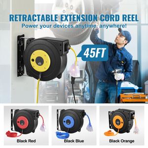 Avvolgicavo Avvolgibile Rinforzato da 45 Piedi con Cavo di Alimentazione 12AWG/3C SJTOW, Presa Tripla Illuminata da 15 Amp, Cavo di Alimentazione da 1,5m in Materiale ABS - Product Image 2