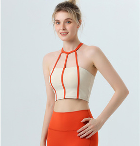 Top halter blanco para mujer con tirantes azul marino, diseño hueco, tejido transpirable, corte deportivo para yoga y fitness - Product Image 3